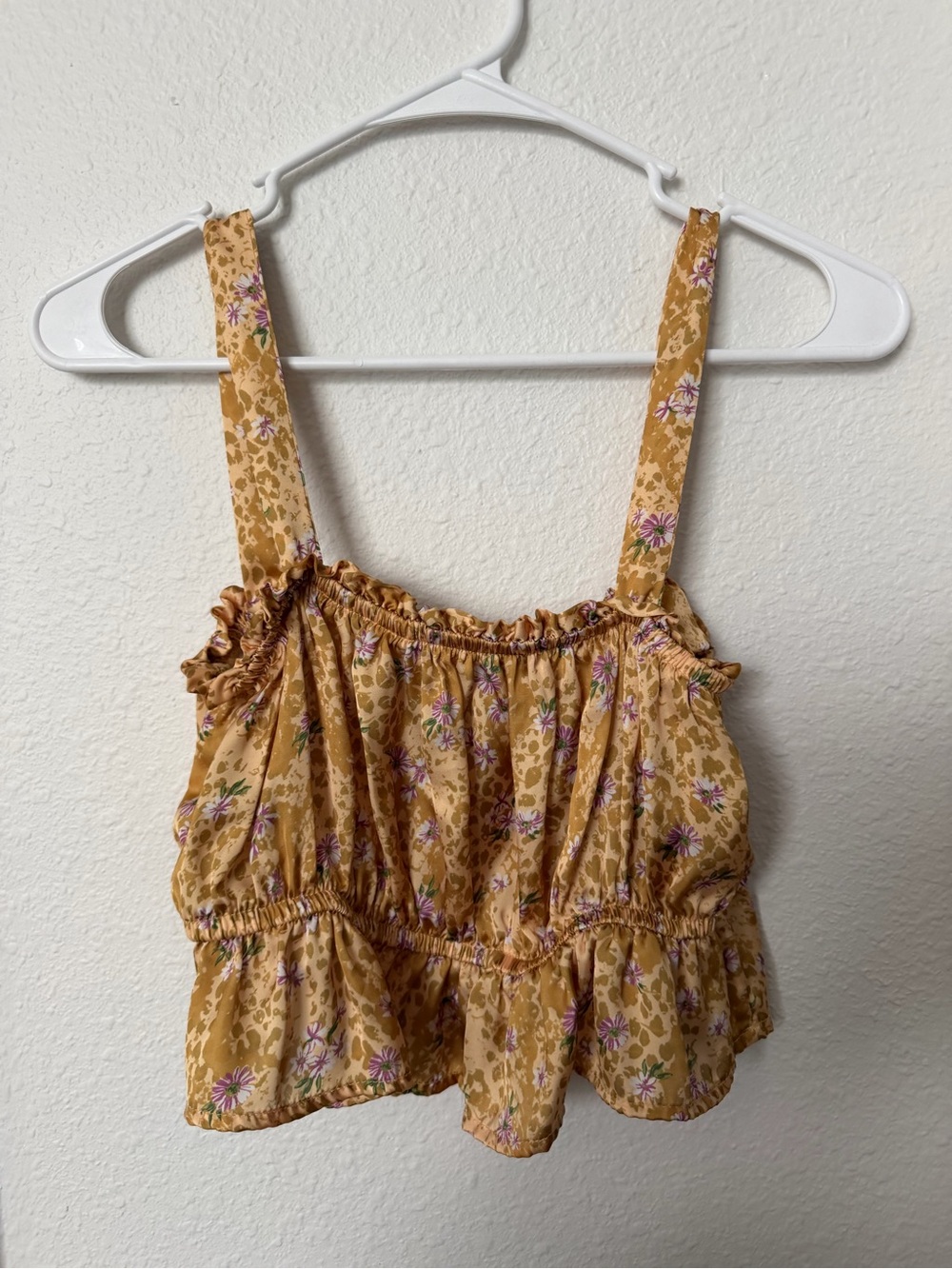 Forever 21 Mustard Yellow Floral Ruffle Crop Top